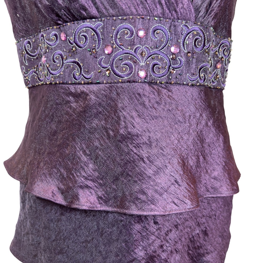 RM Richards Plum Formal Gown size 14 Sweetheart Tiered Ruffles Embellished Waist - Picture 3 of 11